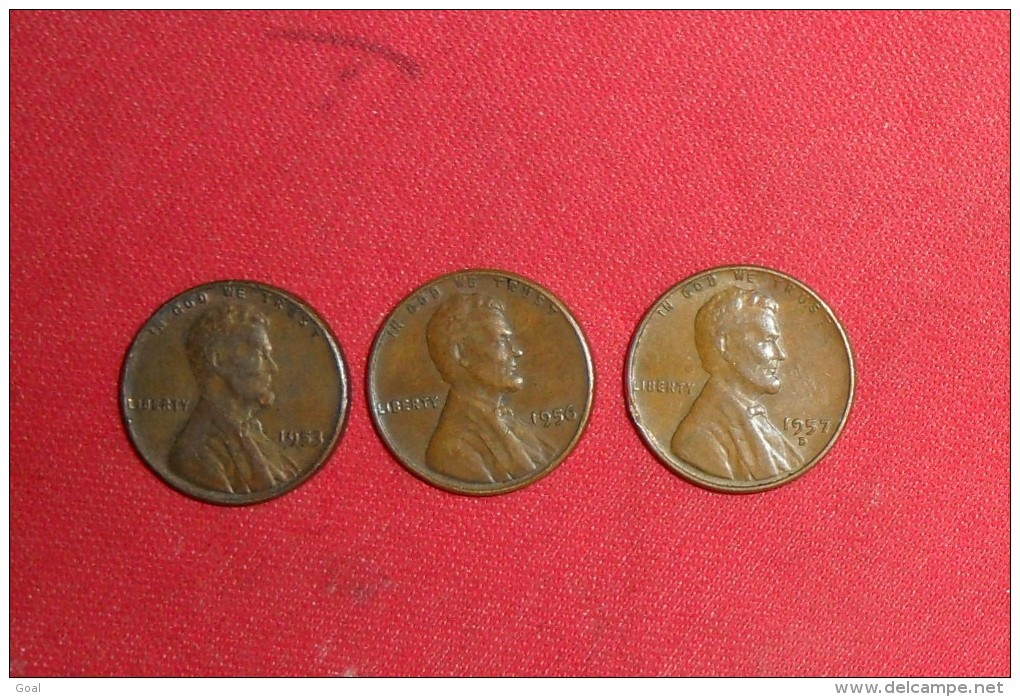 Lot De 3 Monnaies/One Cents /USA De 1953; 1956 Et 1957D En TTB+. - 1909-1958: Lincoln, Wheat Ears Reverse