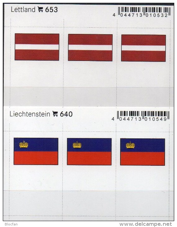 2x3 In Farbe Flaggen-Sticker Lettland+Liechtenstein 7€ Kennzeichnung Von Alben Karten Sammlung LINDNER 653+640 Latvia FL - Klasseerkaarten