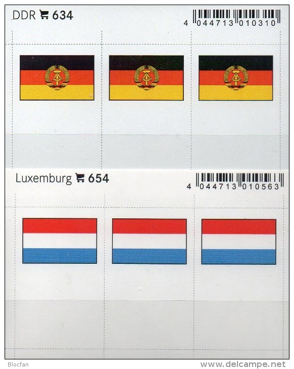 2x3 In Farbe Flaggen-Sticker Luxemburg+DDR 7€ Kennzeichnung Von Alben Karten Sammlung LINDNER 654+634 Luxembourg Germany - Approval (stock) Cards