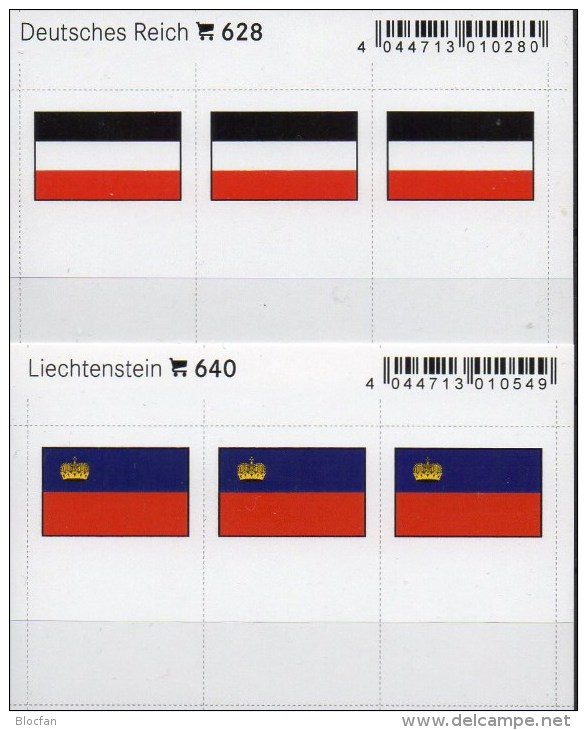 2x3 In Farbe Flaggen-Sticker Liechtenstein+DR 7€ Kennzeichnung Alben Karten Sammlungen LINDNER 628+640 Flag FL III.Reich - Cartoncini A Listelli