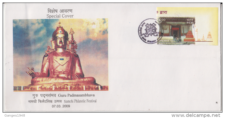 India 2009  Lord Buddha  Guru Padmasmbhava  Sikkim  Mongyu Monastery Stamp  Cover # 82107   Inde Indien - Boeddhisme