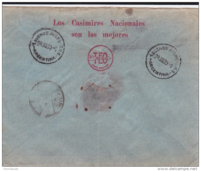 URUGUAY - 1923 - ENVELOPPE RECOMMANDEE De MONTEVIDEO Pour BUENOS AIRES (ARGENTINE) - Uruguay