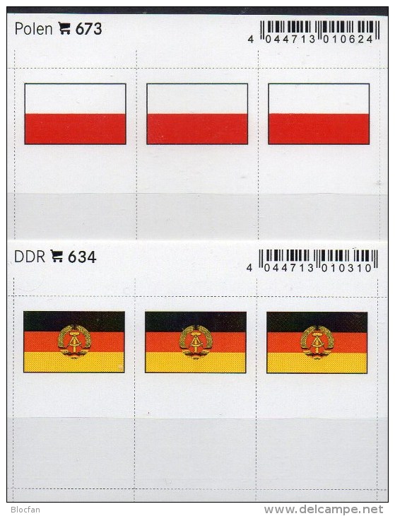 2x3 In Farbe Flaggen-Sticker DDR+Polen 7€ Kennzeichnung Alben Karten Sammlungen LINDNER 634+673 Flag POLSKA East Germany - Approval (stock) Cards