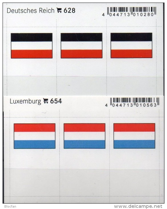 2x3 In Farbe Flaggen-Sticker DR+Luxemburg 7€ Kennzeichnung Alben Karten Sammlung LINDNER 628+654 Flag Luxembourg Germany - Karteikarten