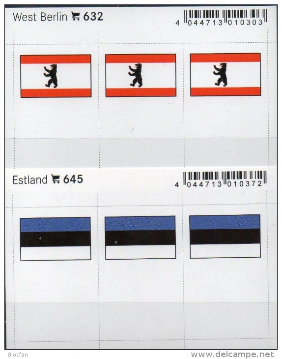 2x3 In Farbe Flaggen-Sticker Estland+Berlin 7€ Kennzeichnung Alben Karten Sammlungen LINDNER 632+645 Flags Eesti Germany - Fichas De Archivo