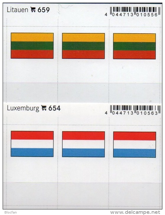 2x3 In Farbe Flaggen-Sticker Litauen+Luxemburg 7€ Kennzeichn. Alben Karten Sammlung LINDNER 654+659 Lithuiana Luxembourg - Karteikarten