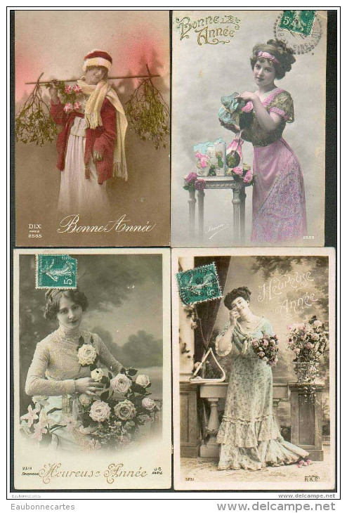 LOT De 12 Cartes "BONNE ANNEE" - "HEUREUSE ANNEE" (femmes, Hommes Et Couples) - Autres & Non Classés