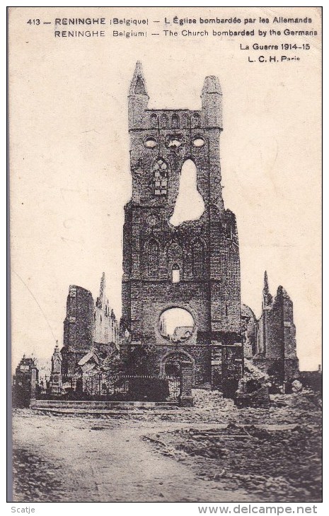 Lo-Reninge.  -  L'Eglise Bombardée Par Les Allemands - Lo-Reninge