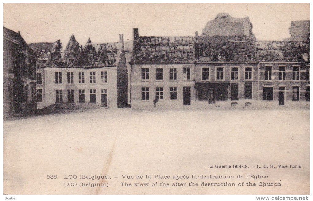 Lo-Reninge.  -  Vue De La Place Après La Destruction De L'Eglise;  1914-1918 - Lo-Reninge