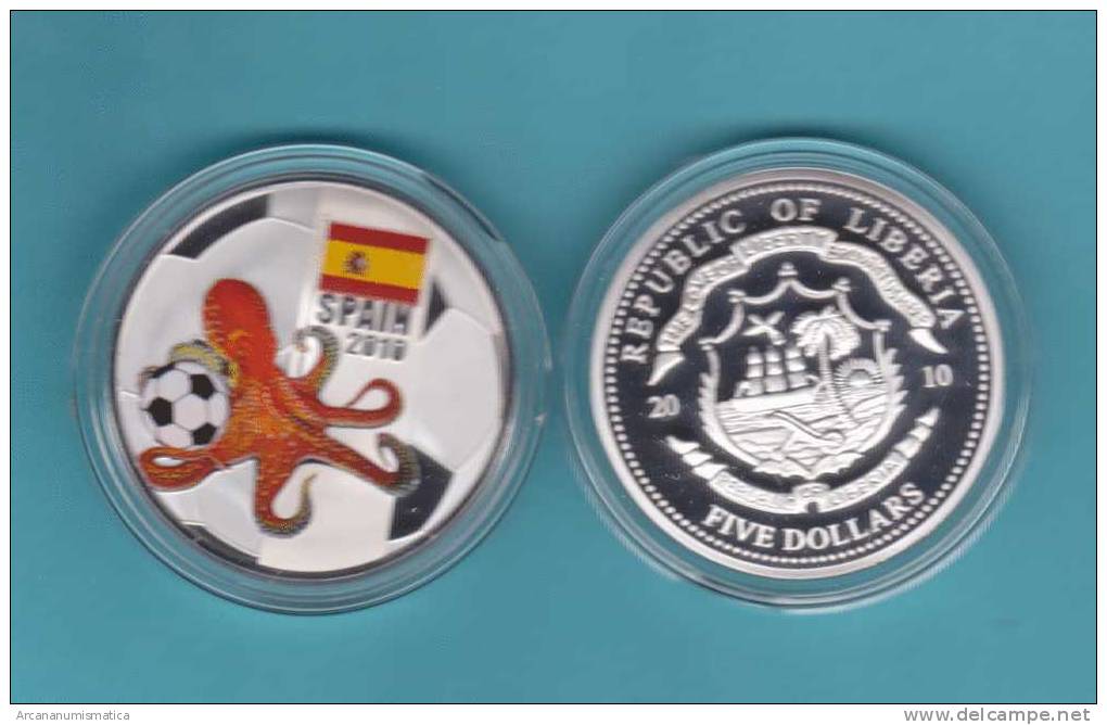 LIBERIA  5  DOLARES/DOLLARS  2.010 2010 PLATA/SILVER  PROOF  SC/UNC  "SPAIN-ESPAÑA OCTOPUS 2.010"  DL-9454 - Liberia