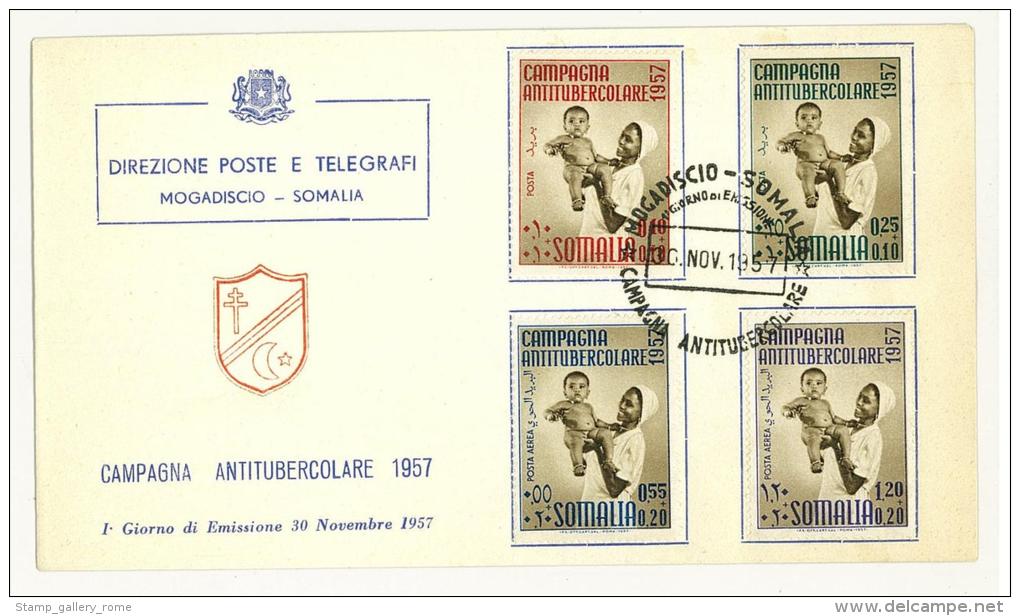 SOMALIA AFIS - 1957 Fight Against Tuberculosis - CAMPAGNA ANTITUBERCOLARE - FDC - Somalia (AFIS)