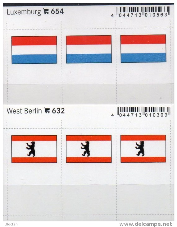 2x3 In Farbe Flaggen-Sticker Berlin+ Luxemburg 7€ Kennzeichnung Alben Karten Sammlung LINDNER 632+654 Luxembourg Germany - Approval (stock) Cards