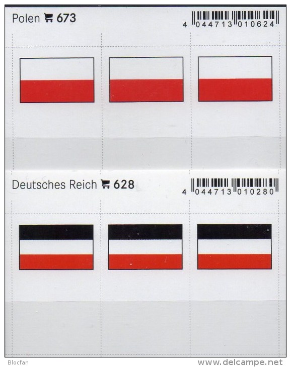 2x3 In Farbe Flaggen-Sticker Polen+Deutschland 7€ Kennzeichnung Alben Karte Sammlung LINDNER 628+673 Flag Polska Germany - Fichas De Archivo