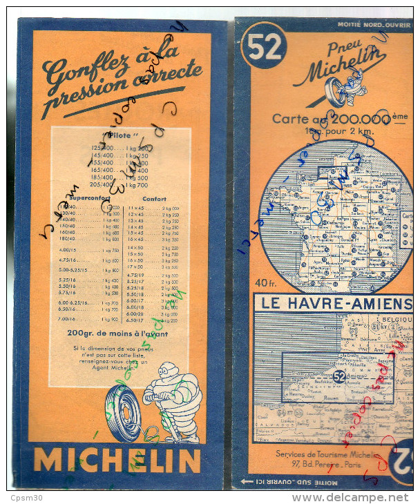 Carte Géographique MICHELIN - N° 052 LE HAVRE - AMIENS 1948 - Cartes Routières