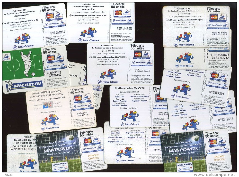 - FRANCE . LOT DE 14 TELECARTES COLLECTIONS FOOTBALL 98 . DOUBLES DE COLLECTION . - Verzamelingen