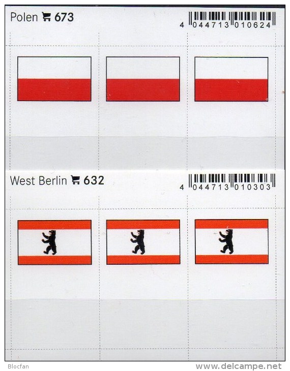 2x3 In Farbe Flaggen-Sticker Polen+Westberlin 7€ Kennzeichnung Alben Karten Sammlung LINDNER 632+673 Flag Polska Germany - Approval (stock) Cards