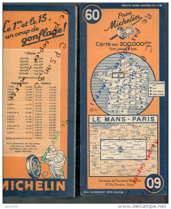 Carte Géographique MICHELIN - N° 060 - LE MANS-PARIS - 1946 - Wegenkaarten