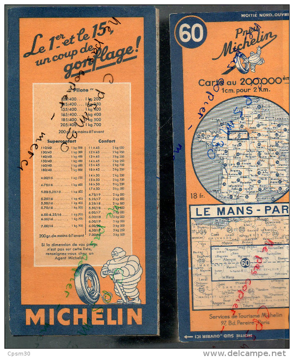 Carte Géographique MICHELIN - N° 060 - LE MANS-PARIS - 1946 - Wegenkaarten