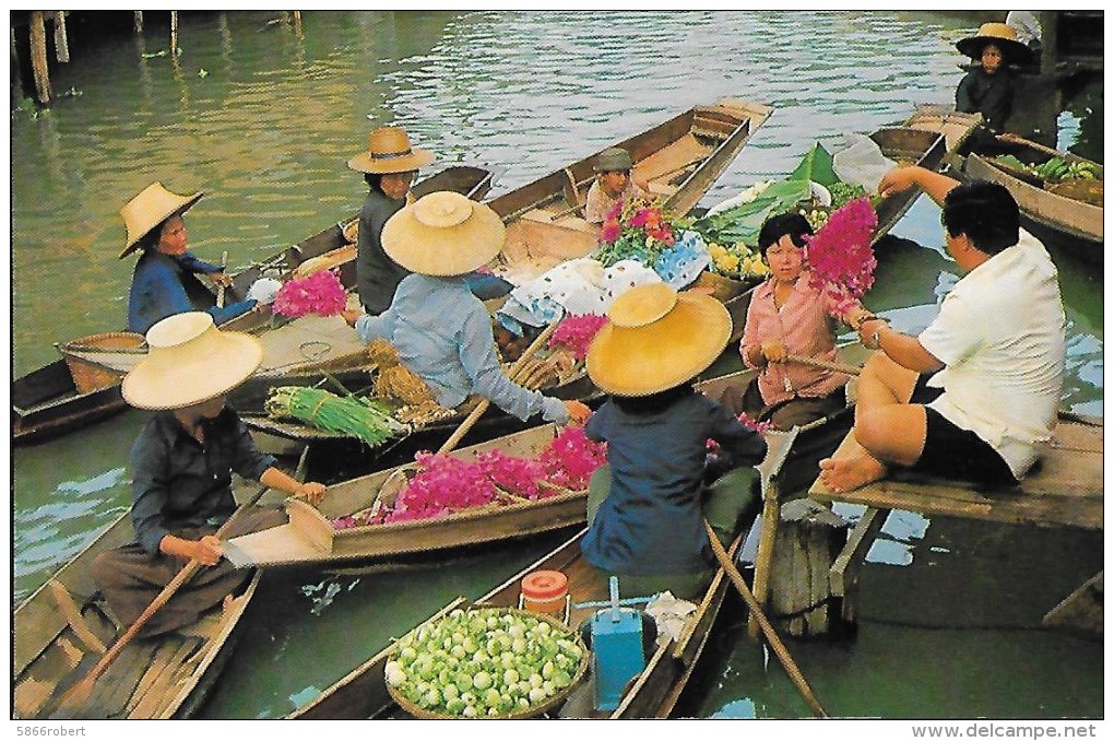 CARTE POSTALE ORIGINALE : RATCHABURI  THAILAND  DAMNOEN SADUAK FLOATING MARKET ANIMEE - Tailandia