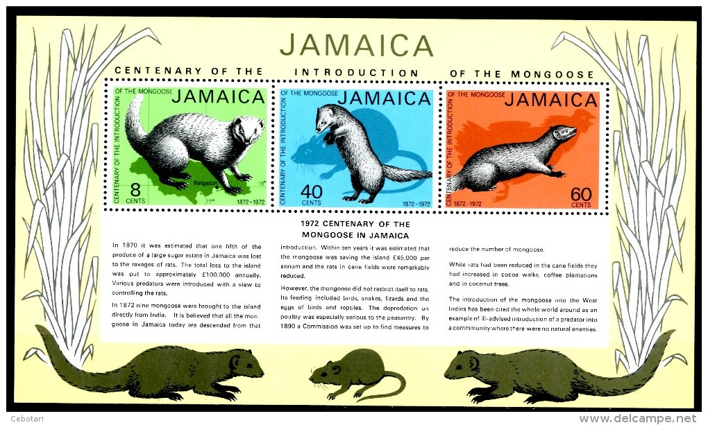 GIAMAICA / JAMAICA 1973** - Centenary Of The Introduction Of The Mongoose - Block MNH Come Da Scansione - Jamaique (1962-...)