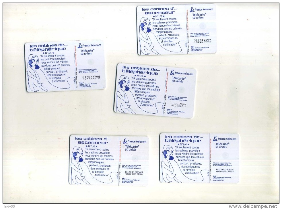 - FRANCE . LOT DE 5 TELECARTES COLLECTION LES CABINES DE TELEPHERIQUE ET D'ASCENSEUR . DOUBLES DE COLLECTION . - Verzamelingen