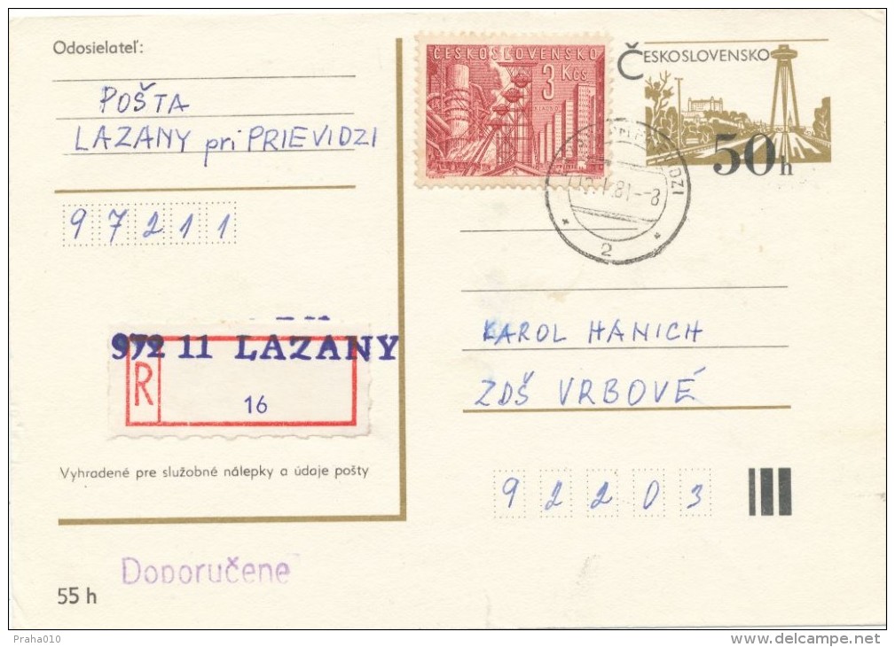 I2851 - Czechoslovakia (1981) 972 11 Lazany Pri Prievidzi (recommended Makeshift Label) - Lettres & Documents