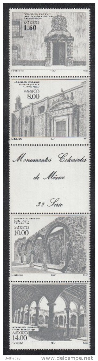 Mexico MNH Scott #1306a Vertical Strip Of 4 Plus Label: Colonial Monuments - Mexique