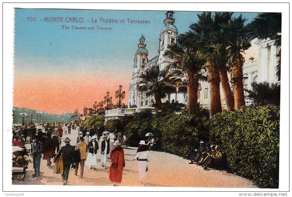 Monte Carlo - Le Théâtre Et Terrasses - Editeur: Gilletta N° 707 - Terrassen