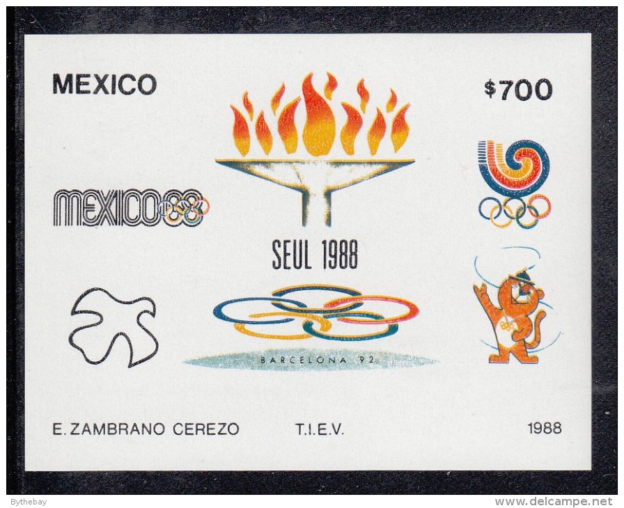 Mexico MNH Scott #1555 Souvenir Sheet 700p Olympic Emblems, Torch - 1988 Summer Olympics, Seoul - Mexique