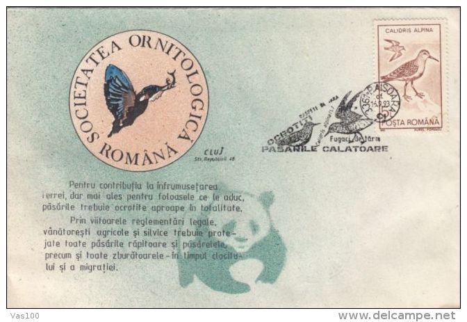 BIRD, DUNLIN, SPECIAL COVER, 1993, ROMANIA - Storks & Long-legged Wading Birds