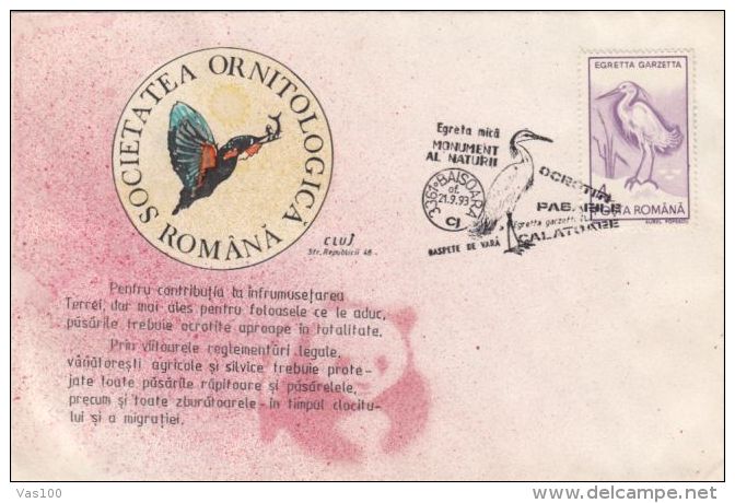 BIRD, LITTLE EGRET, SPECIAL COVER, 1993, ROMANIA - Pelikane