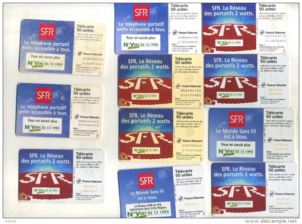 - FRANCE . LOT DE 11 TELECARTES COLLECTION SFR . DOUBLES DE COLLECTION . - Lots - Collections