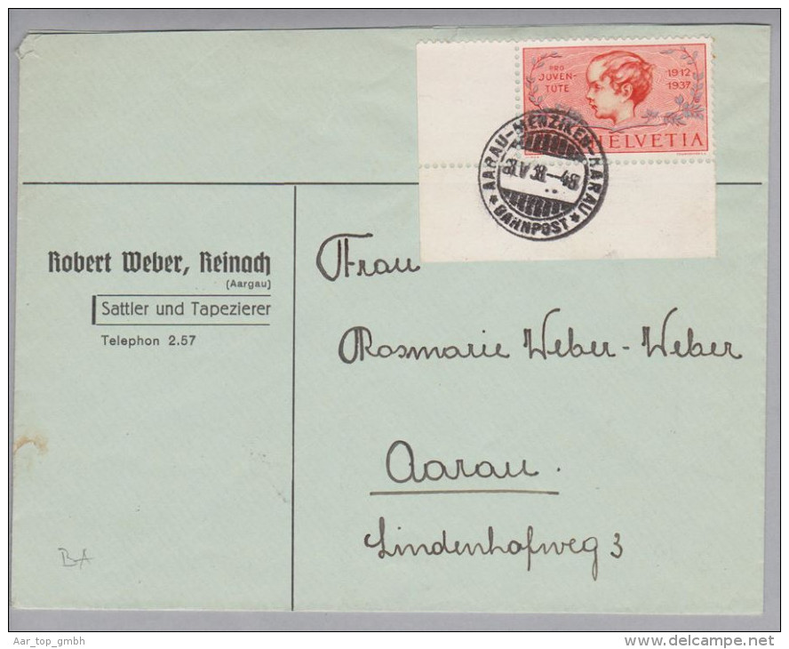 Heimat Bahnlinie Aarau-Menziken-Aarau 1938-05-28 L48 Brief Von Reinach Nach Aarau - Bahnwesen