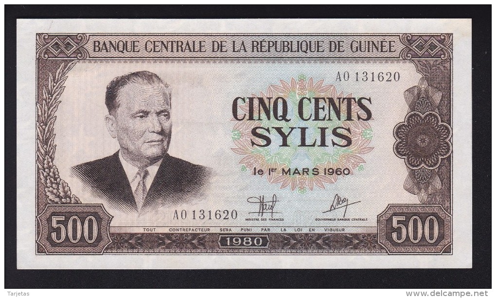 BILLETE DE GUINEA DE 500 SYLIS DEL AÑO 1960  (BANKNOTE) SIN CIRCULAR-UNCIRCULATED - Guinee