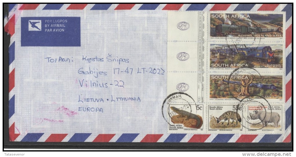SOUTH AFRICA Brief Postal History Envelope ZA 018 Air Mail Trains Railway Fauna Animals - Other & Unclassified