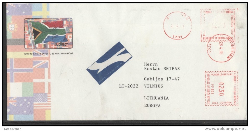 SOUTH AFRICA Brief Postal History Envelope ZA 020 Air Mail Meter Mark Flags - Other & Unclassified