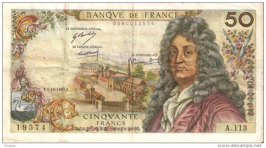 BILLETE DE FRANCIA DE 50 FRANCOS DEL 7-12-1967  (BANKNOTE) RARO - 50 F 1962-1976 ''Racine''