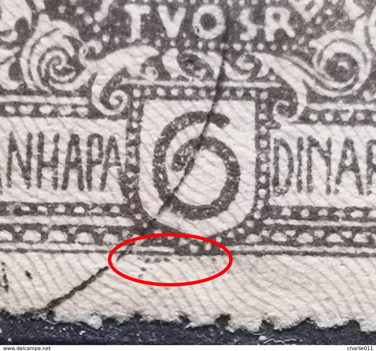 KING PETER I-6 DIN-ERROR-VARIETY-ENGRAVERS NAME-RARE-SLOVENIA-SHS-YUGOSLAVIA-CROATIA-1920 - Used Stamps