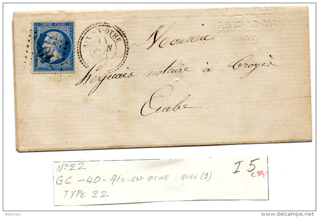 Timbre-lettre à étudier N° 22 1863  50 Ans Dans Classeur étude Faite Il Y A 30 Ans Valeurs Variables Lire Ci-dessous. - 1862 Napoléon III