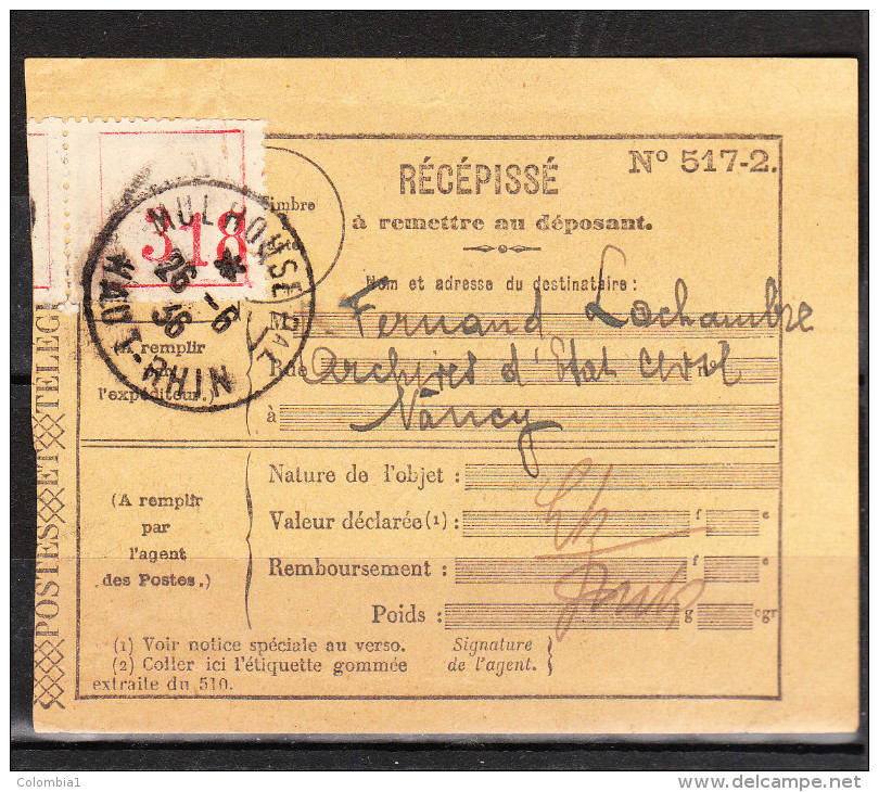 RECEPISSE  RECOMMANDE  De MULHOUSE Du 26-6-1936 Via NANCY - Otros & Sin Clasificación