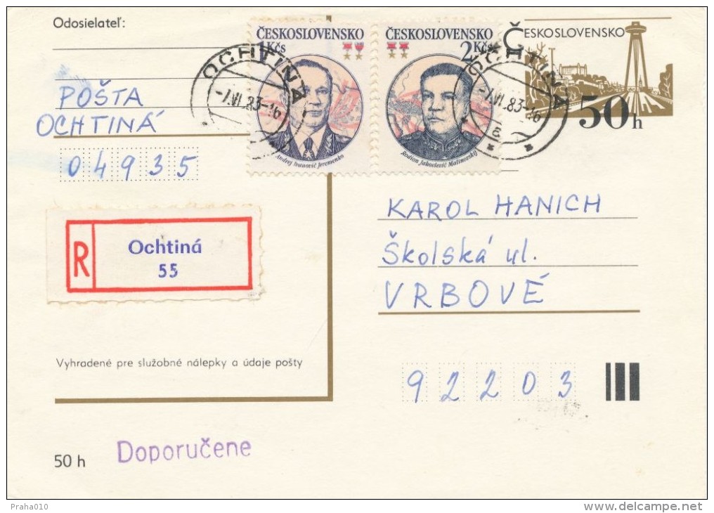 I2812 - Czechoslovakia (1983) 049 35 Ochtina (Shift Trim - Printing - Postal Postcard) - Cartes Postales