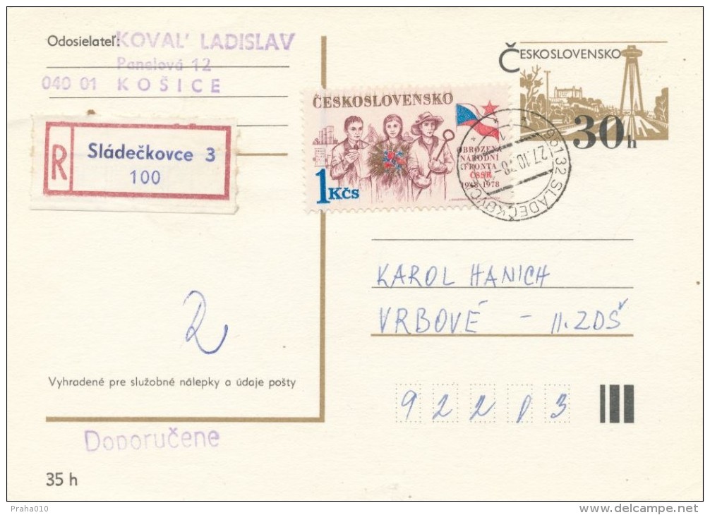 I2813 - Czechoslovakia (1978) 961 32 Sladeckovce 3 (Offset Printing Golden Color - The Name "Czechoslovakia") - Postales