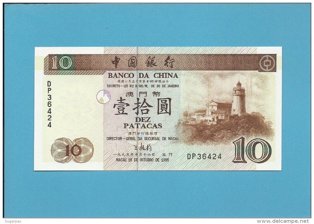 MACAO MACAU - 10 PATACAS - 16.10.1995 - P 90 - UNC. - BANCO DA CHINA - PORTUGAL - Macau