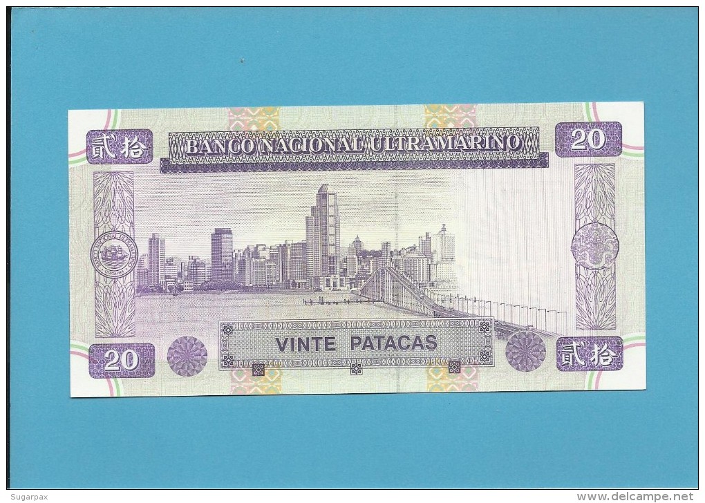 MACAO MACAU - 20 PATACAS - 1.9.1996 - P 66 - UNC. - PORTUGAL - Macao