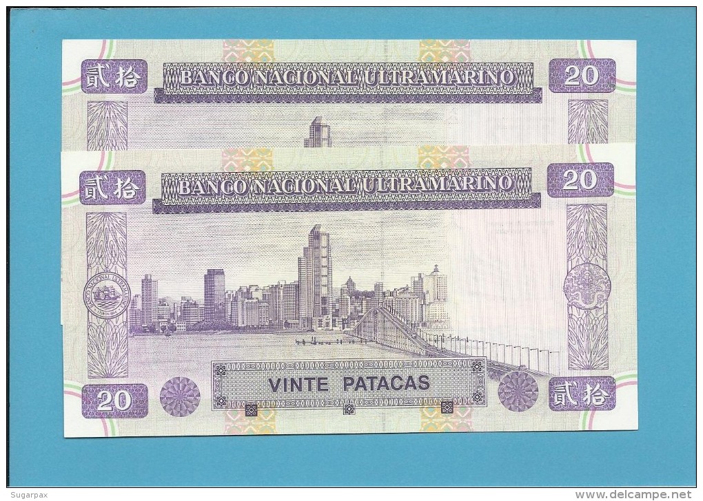 MACAO MACAU - 2 X 20 PATACAS - 1.9.1996 - P 66 - UNC. - PORTUGAL - Macao