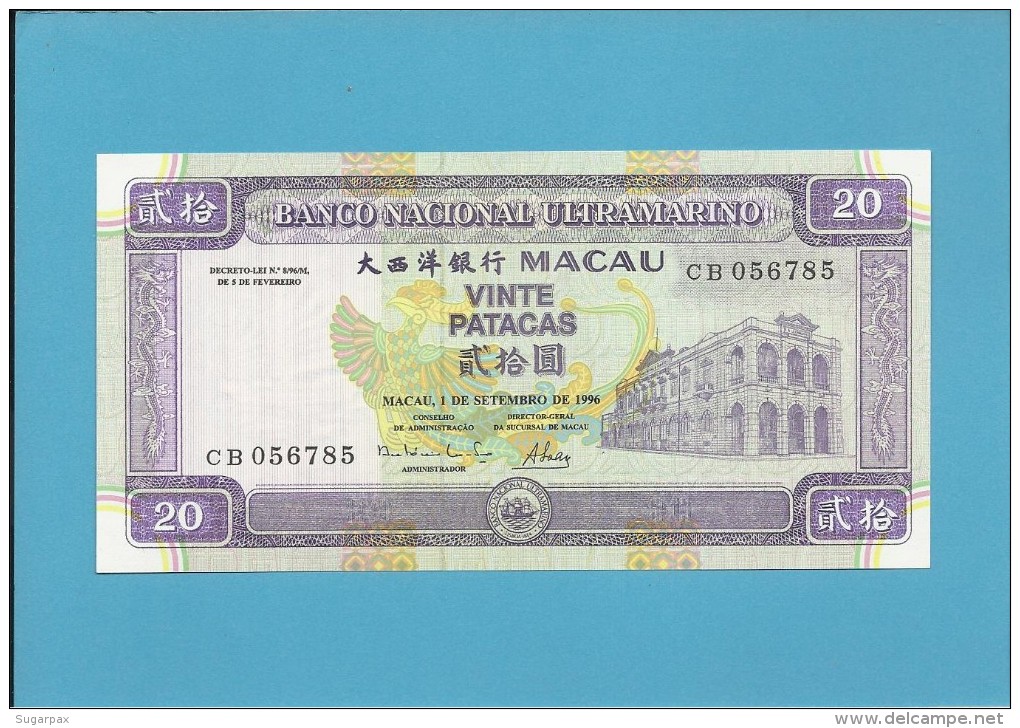 MACAO MACAU - 20 PATACAS - 1.9.1996 - P 66 - UNC. - PORTUGAL - Macao