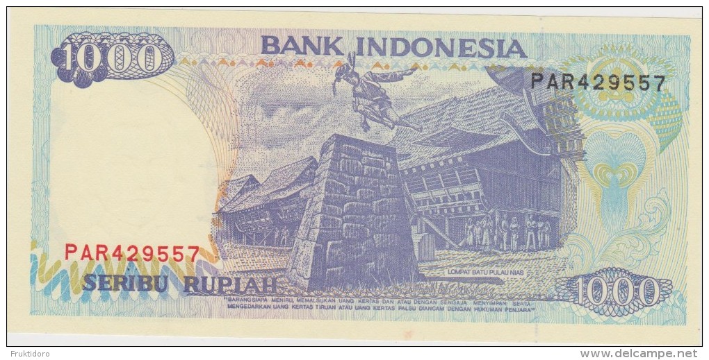 Banknote Indonesian 1000 Rupee 1998 - Stones Jumping Nias Islands - Lake Toba - Irán