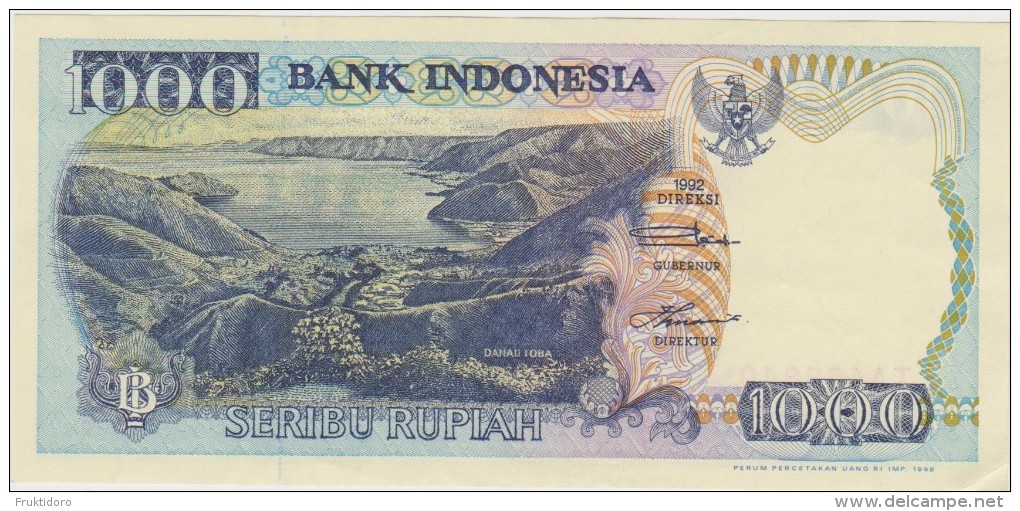 Banknote Indonesian 1000 Rupee 1998 - Stones Jumping Nias Islands - Lake Toba - Irán