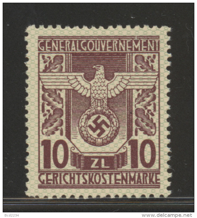 POLAND 1940 GENERAL GOUVERNMENT (WW2 3RD REICH OCCUPATION) GERICHTSKOSTEN (COURT REVENUE) 10ZL BROWN NHM BAREFOOT #14 - Fiscali