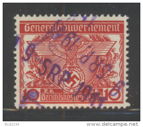 POLAND 1939 GENERAL GOUVERNMENT (WW2 3RD REICH OCCUPATION) GERICHTSKOSTEN (COURT REVENUE) 10ZL RED BF#06 - Fiscaux